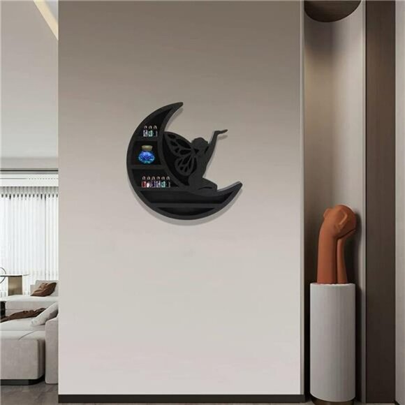 Wall Mounted Moon Shelf Crystal Display Stand Floating Wood Shelf Room Decor - Picture 2 of 7